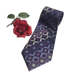 SILK Tie Stain Resistant Croft & Barrow Printed Purple Gray Black Blue White EUC